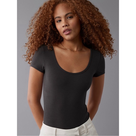 NWT American Eagle charcoal scoop-neck ribbed bodysuit (XXL) - Picture 2 of 7